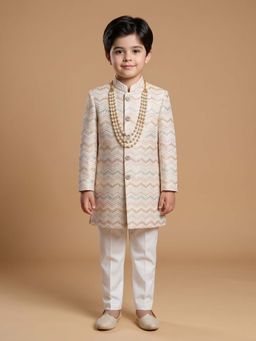 ETHNIKS NEURON - Ethniks Neu-Ron Sherwani with Pant and Mala-Cream