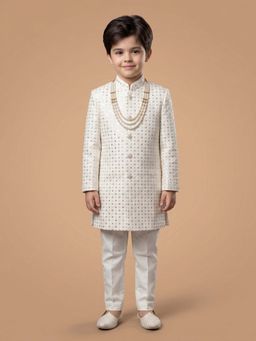 ETHNIKS NEURON - Ethniks Neu-Ron Embroidered Sherwani with Pant and Mala-Cream