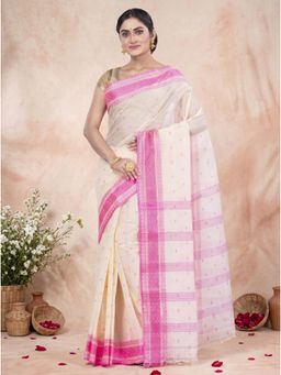 DipDiya - Pink Pure Cotton Woven Handloom Saree With Unstitched Blouse