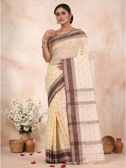 DipDiya - Brown Pure Cotton Woven Handloom Saree With Unstitched Blouse