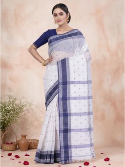 DipDiya - Blue Pure Cotton Woven Handloom Saree With Unstitched Blouse
