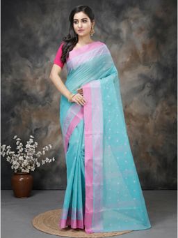 DipDiya - Aqua Pure Cotton Woven Handloom Saree With Unstitched Blouse