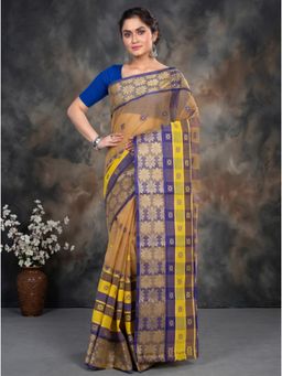 DipDiya - Mustard Pure Cotton Woven Handloom Saree With Unstitched Blouse