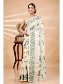 DipDiya - Green Pure Cotton Woven Handloom Saree With Unstitched Blouse