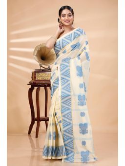 DipDiya - Blue Pure Cotton Woven Handloom Saree With Unstitched Blouse