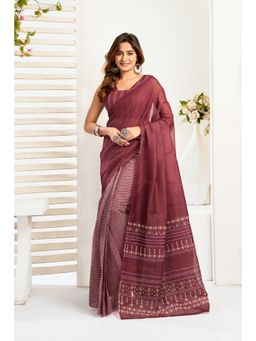 BFM - Maroon Checks Printed Ready To Wear Saree with Unstitched Blouse