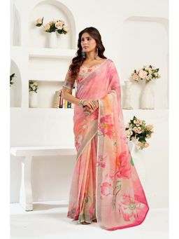 BFM - Coral Floral Printed Ready To Wear Saree with Unstitched Blouse
