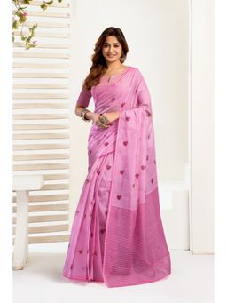BFM - Pink Printed Ready To Wear Saree with Unstitched Blouse