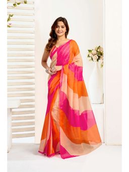 BFM - Multi-Color Colorblock Printed Ready To Wear Saree with Unstitched Blouse