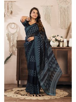 BFM - Black Printed Ready To Wear Saree with Unstitched Blouse