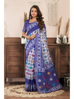 BFM - Blue Printed Ready To Wear Saree with Unstitched Blouse