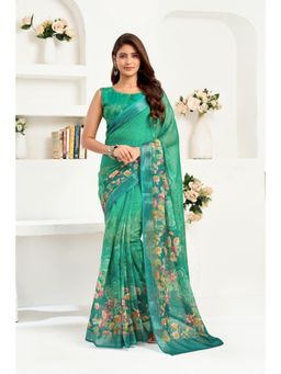 BFM - Green Floral Printed Ready To Wear Saree with Unstitched Blouse