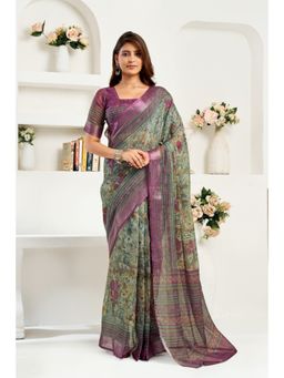 BFM - Green Printed Ready To Wear Saree with Unstitched Blouse