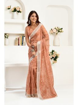 BFM - Peach Printed Ready To Wear Saree with Unstitched Blouse