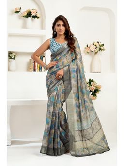BFM - Grey Printed Ready To Wear Saree with Unstitched Blouse