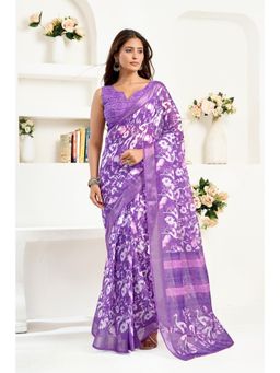 BFM - Lavender Floral Printed Ready To Wear Saree with Unstitched Blouse