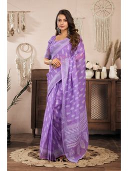 BFM - Lavender Printed Ready To Wear Saree with Unstitched Blouse