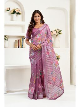 BFM - Mauve Stripes Printed Ready To Wear Saree with Unstitched Blouse