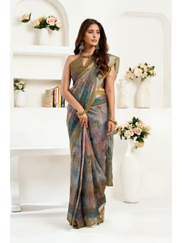 BFM - Olive Printed Ready To Wear Saree with Unstitched Blouse