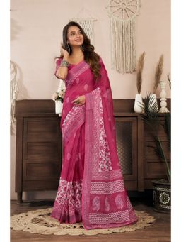 BFM - Pink Paisley Printed Ready To Wear Saree with Unstitched Blouse
