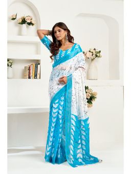 BFM - Turquoise Abstract Printed Ready To Wear Saree with Unstitched Blouse