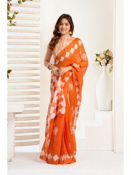 BFM - Orange Printed Ready To Wear Saree with Unstitched Blouse