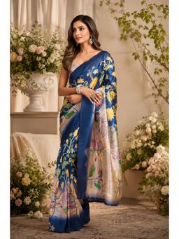 BFM - Blue Floral Printed Ready To Wear Saree with Unstitched Blouse