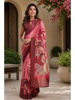 BFM - Coral Floral Printed Ready To Wear Saree with Unstitched Blouse