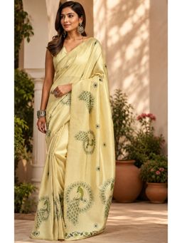 BFM - Cream Printed Ready To Wear Saree with Unstitched Blouse