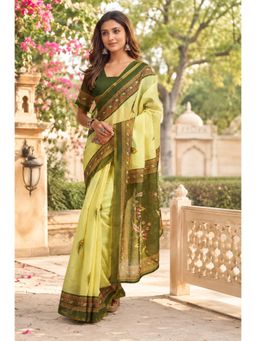 BFM - Green Printed Ready To Wear Saree with Unstitched Blouse