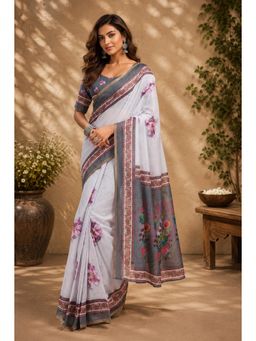 BFM - Grey Floral Printed Ready To Wear Saree with Unstitched Blouse
