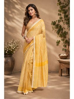 BFM - Yellow Checks Printed Ready To Wear Saree with Unstitched Blouse
