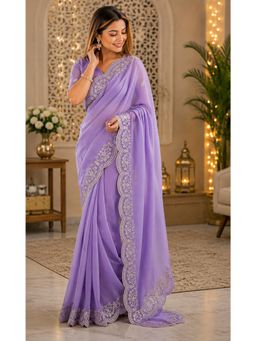 Elora - Lavender Chiffon Embroidered Embroidered Saree With Unstitched Blouse