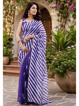 Elora - Purple Chanderi Printed Ready To Wear Pre-Draped Saree With Unstitched Blouse