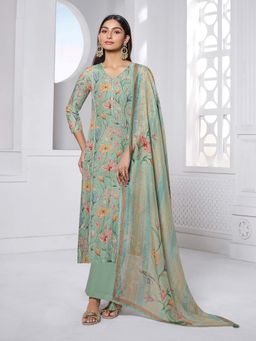 Seerat - Green Floral Printed Straight Kurta and Pant with Dupatta