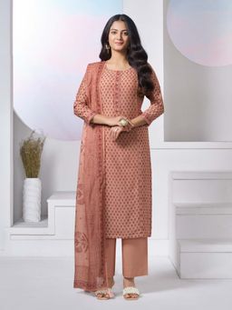 Seerat - Peach Floral Printed Straight Kurta and Pant with Dupatta