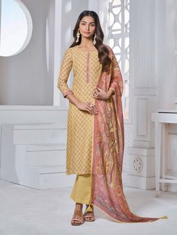 Seerat - Yellow Floral Printed Straight Kurta and Pant with Dupatta