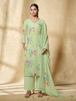 Seerat - Green Floral Printed Work Straight Kurta and Pant with Dupatta