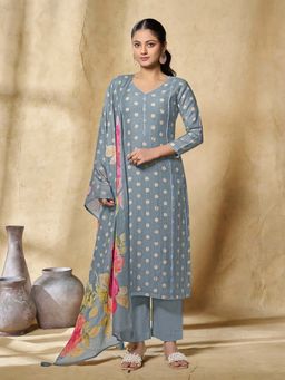 Seerat - Blue Floral Printed Straight Kurta and Pant with Dupatta