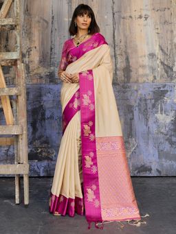 Sareemall - Women's Soft Silk Multi-Color Floral Woven Designer Saree with Unstitched Blouse