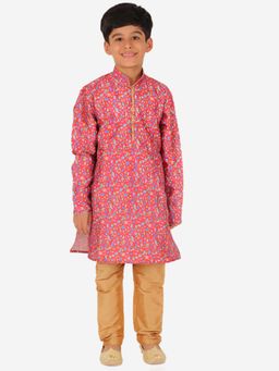 Pro Ethic Style Developer - Boy'S Jacquard Silk Kurta and Pyjama-Red