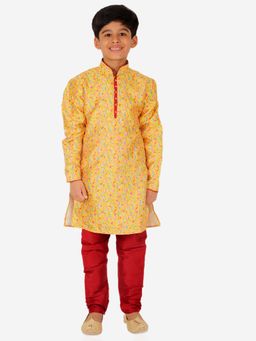 Pro Ethic Style Developer - Boy'S Jacquard Silk Kurta and Pyjama-Yellow