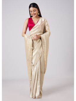 KALKI FASHION - Pastel Cream Solid Saree with Unstitched Blouse