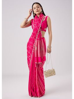 KALKI FASHION - Rani Pink Woven Tassel Saree with Unstitched Blouse