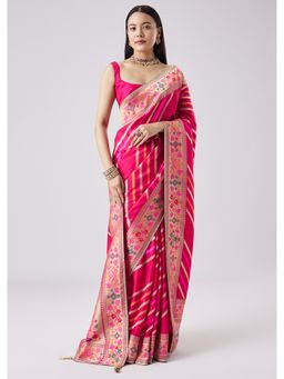 KALKI FASHION - Rani Pink Woven Saree with Unstitched Blouse