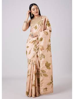 KALKI FASHION - Peach Floral Printed Saree with Unstitched Blouse