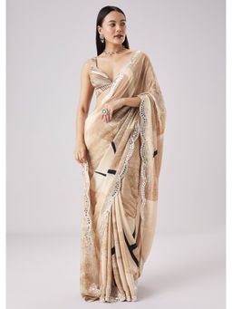 KALKI FASHION - Beige Abstract Printed Saree with Unstitched Blouse