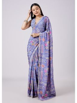 KALKI FASHION - Floral Printed Motifs Lavender Saree with Unstitched Blouse