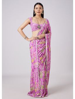 KALKI FASHION - Printed Motifs Pink Saree with Unstitched Blouse
