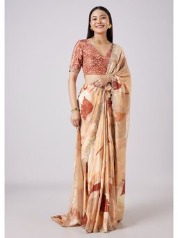 KALKI FASHION - Beige Abstract Printed Saree with Unstitched Blouse